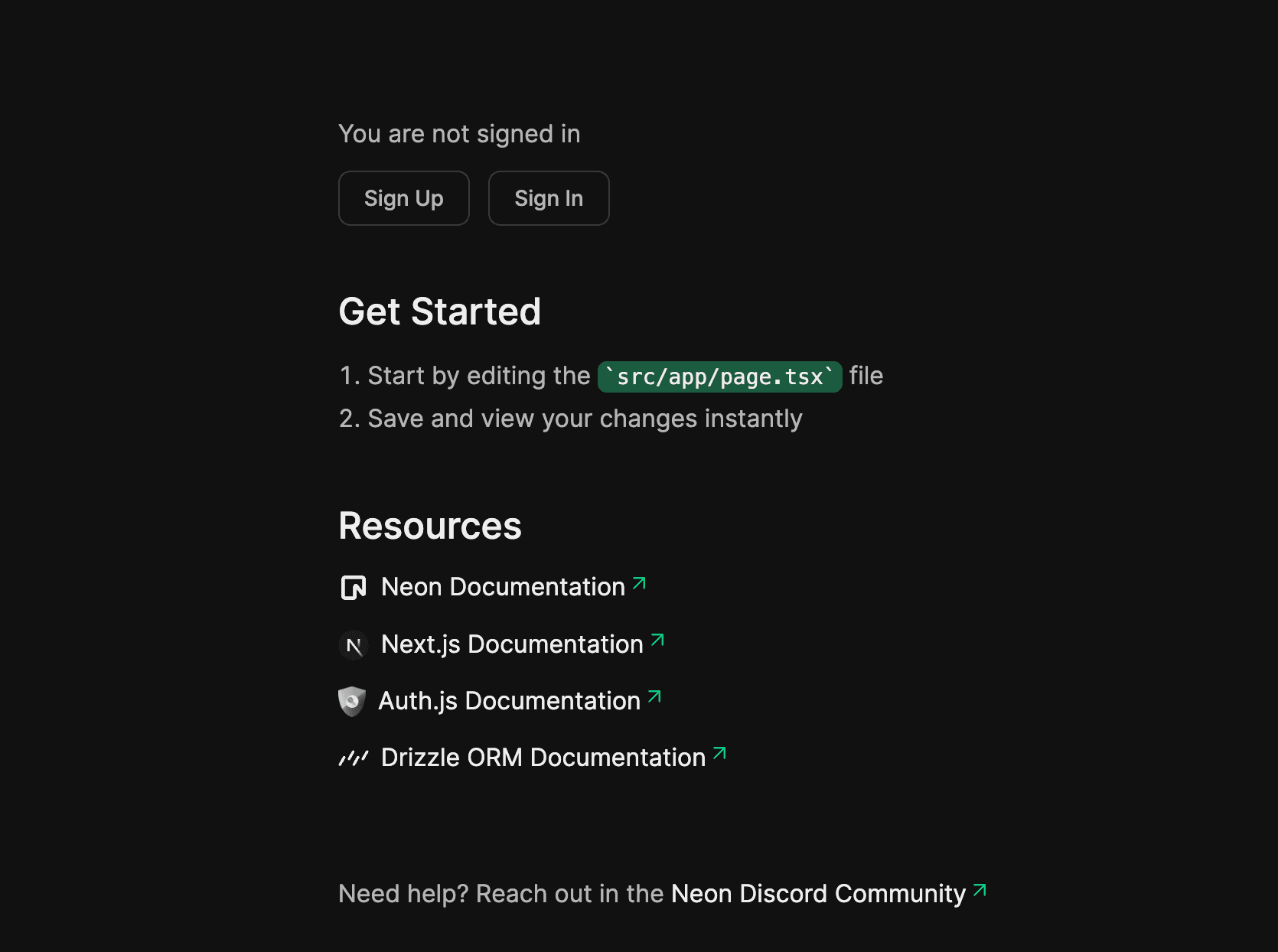 neonctl create-app page-tsx
